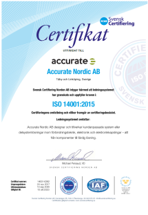 ISO 14001 Miljöcertifikat för Accurate Nordic